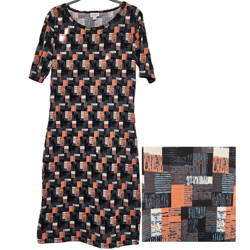 LuLaRoe Julia Dress - Large Mod Geometric Lines Squares